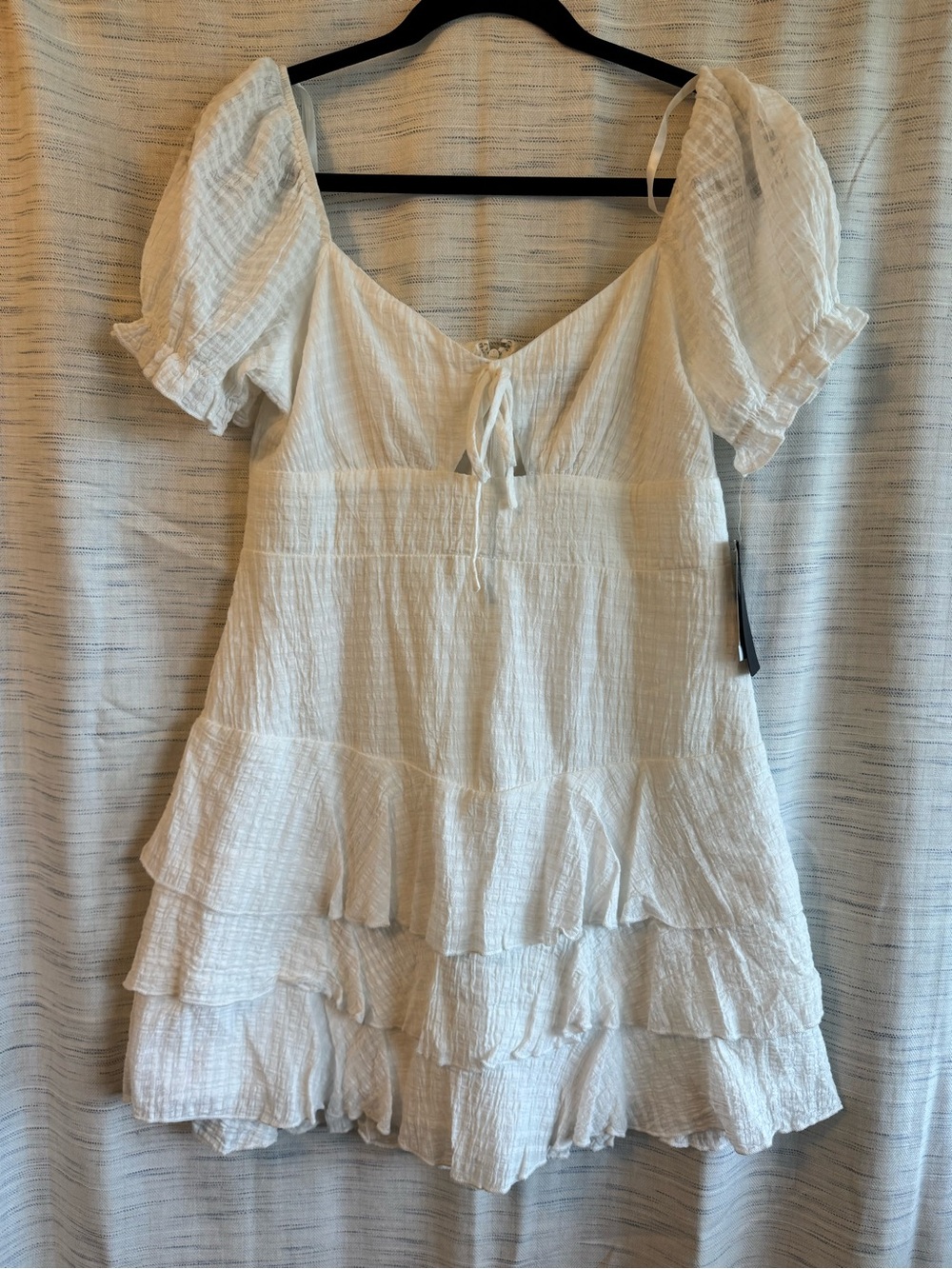 City Studio Ivory Tiered Puff-Sleeve Mini Dress